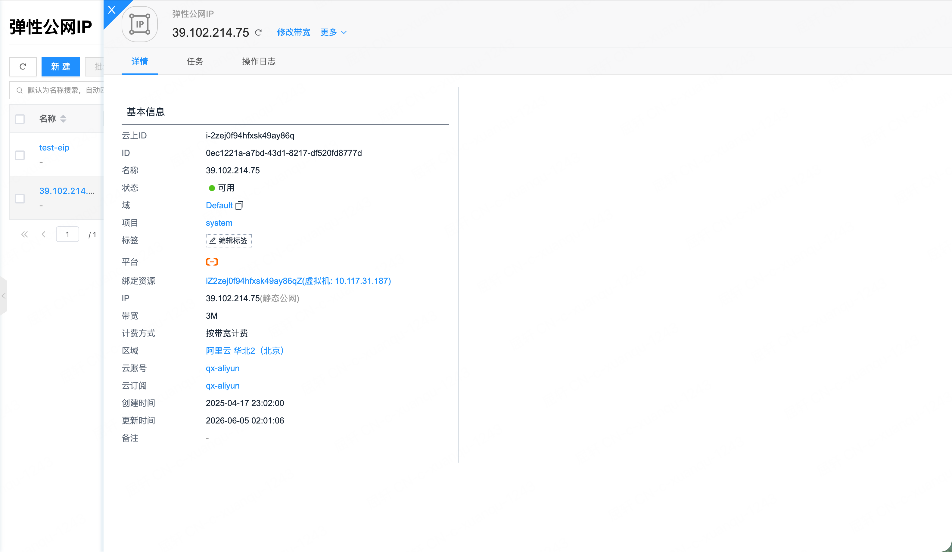 Elastic IP details page